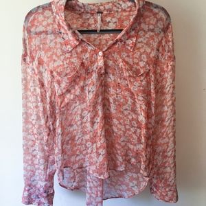 Free People Floral Printed Sheer Buttondown Top